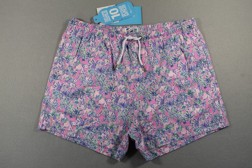 Bermies Swim Trunks Mens M Pink Elephant Jungle Tropical 3.5" Inseam Lined